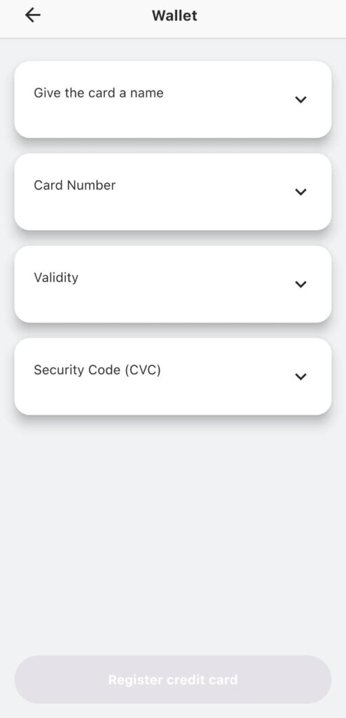 Klappið のクレジットカード登録画面